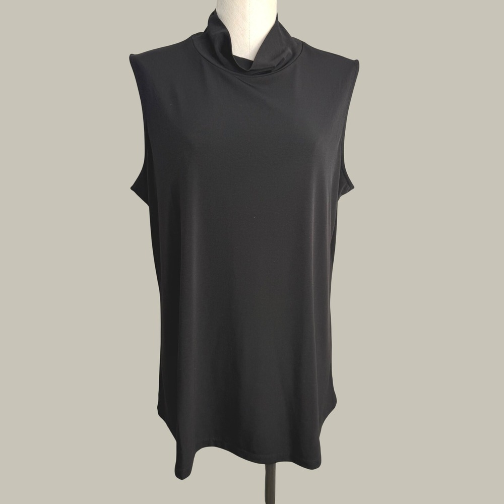 Susan Graver Modern Essentials Black Mock Neck Sleeveless Liquid Knit Top XL